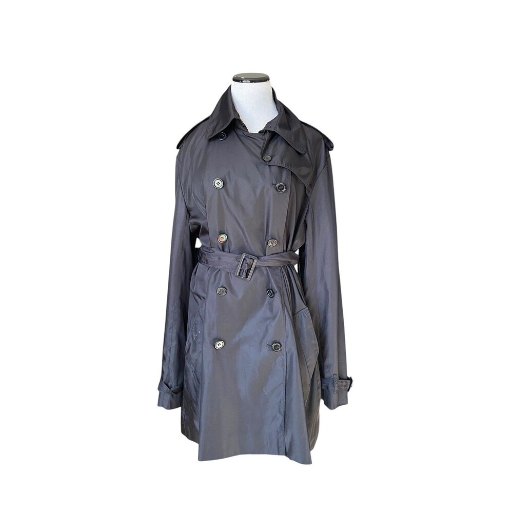 Norma Kamali Black Trench Coat Size XXL Double Breasted Belted Timeless Classic